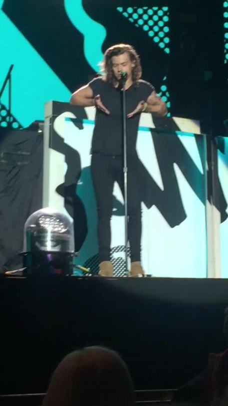 quitefinished:  harry adjusting himself in cleveland, 8/27/15 / courtesy of relevantboyband