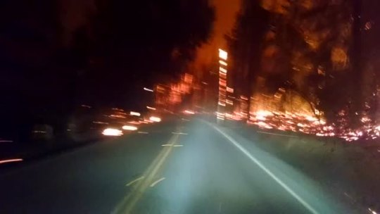 prettyboyshyflizzy:  Driver fleeing wildfire in California  