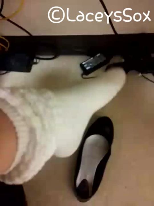 laceyssox:  Playing in my slouch socks @ work getting them nice and sweaty. ;)