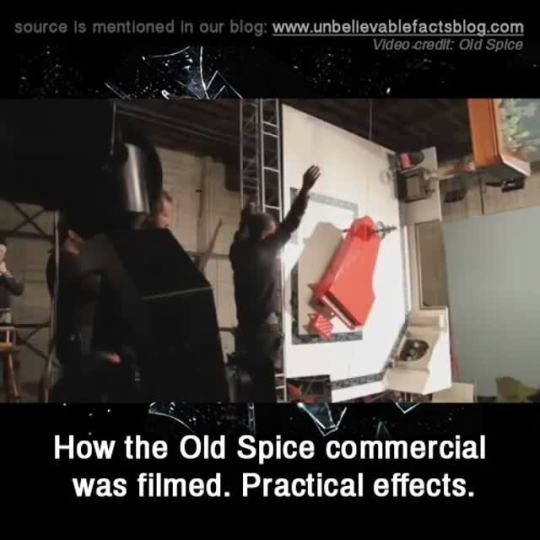 yinyangdreamer:  ambris-art:  unbelievable-facts:  How the Old Spice commercial was filmed. Practical effects. Not at all what we thought!   Holy shit, I think that’s even more impressive than CGI.  My life is better with this information! 