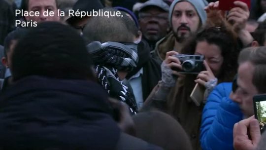 nbcnightlynews:    A blindfolded Muslim man who stood at Place de la République