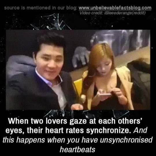 unbelievable-facts:  When Two Lovers Gaze At Each Others’ Eyes, Their Heart Rates
