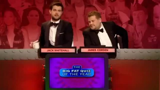 warpedchyld:  kotorno:  asiula5:  It’s been 3 years and it’s still one of my favourite moments in British television of this decade. Ladies and gentlemen, Jack Whitehall and James Corden (from The Big Fat Quiz of the Year 2012)  WHAT EVEN  The British