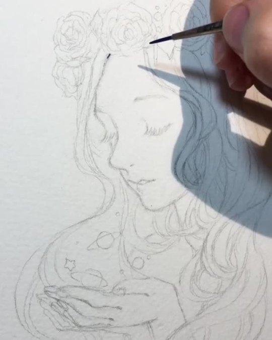 qinni:  Just a timelapse of a painting. I turn the paper around a lot lol. I’m using Windsor & Newton gouache here, and finished off with gold ink.  Instagram | dA 