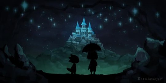 leodewijs:  I had the strong urge last night to sketch my own interpretation of the famous and beautiful little ‘walking past the underground castle city’ scene in Undertale. And while I was painting, I thought, why not give it some depth by drawing