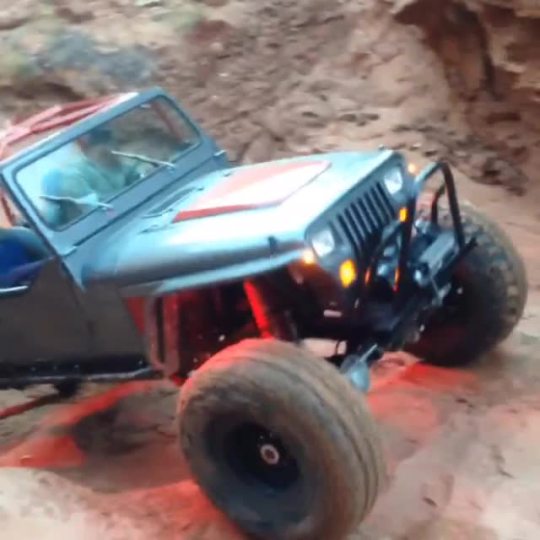 Awesome jeep, awesome obstacle climb. But he’s listening to one of the WORST bands in the world!