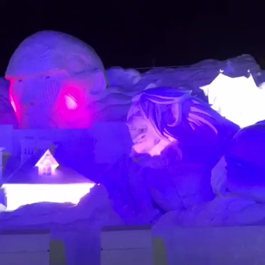 Even more looks at the Colossal Titan model and actual snow sculpture, now opened to the public at the Sapporo Snow Festival! The sculpture turns into a light show at night!The construction of the sculpture can be seen here.The WALL SAPPORO leg of the