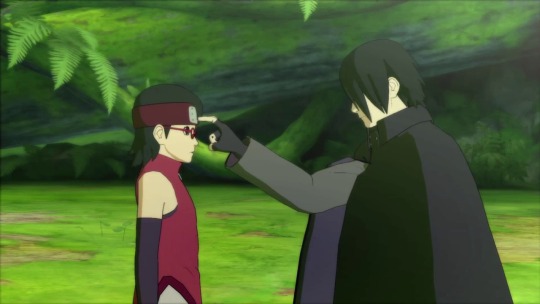 amazingbeautifulmoonbeams:  Sasuke training sarada in “Road to Boruto” and poking her forehead.(ﾉ◕ヮ◕)ﾉ*:･ﾟ✧   Breif summary: After sasuke and sarada spar, sarada proves herself to be extremely strong and that currently boruto is much