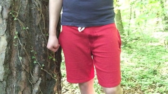 wetdude792:Red sweat shorts in the forest