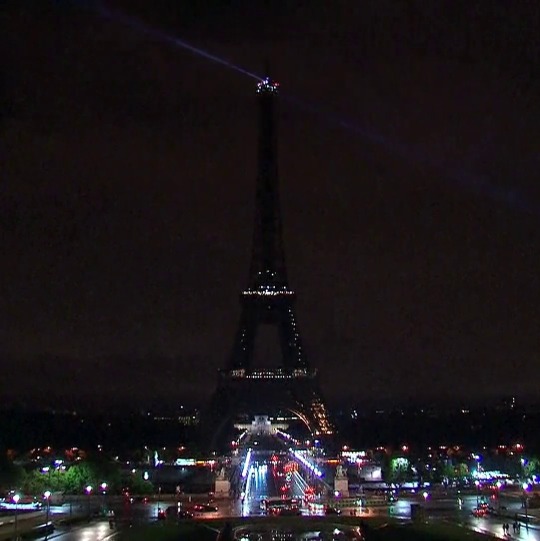 nbcnightlynews:    JUST IN: The Eiffel Tower in Paris goes dark in honor of the Barcelona terror attack victims.  