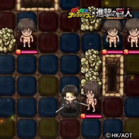 Previews of Levi, Eren, and Mikasa gameplay in the upcoming SnK x Pocolon Dungeons mobile game collaboration!(Note: This video starts quiet but gets pretty loud)