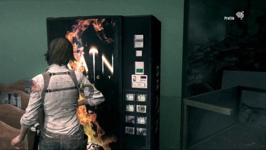 hzs-modblog: keyintoilet:  The Evil Within’s Shade easter egg is amazing. Skip to 0:45 seconds if you want the payoff.  edit: To get this to work you gotta hit the vending machine about 15 times then run over to the poster and it will fall to the ground