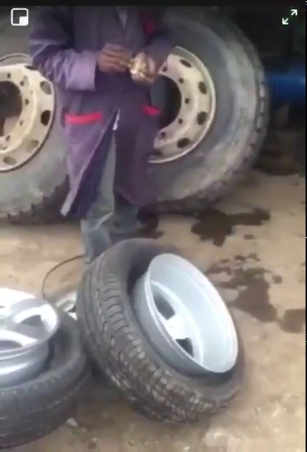 milfxnina:  amateur:  😂😩 how  That’s how you seat tires on rims when the tire won’t seat itself with shop air. Happens when tires sit lying down on the shelf too long, they be too collapsed to seat so you use ether and a match to make