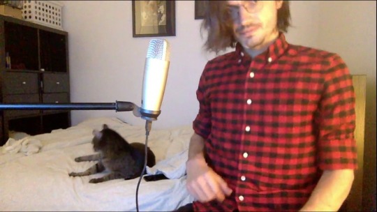 slightmayhem:  relatablepicturesofpatrickgill: The only good streamer on Twitch  “Charles, entertain chat for me, let me get you the mike.” (swings boom mike over to cat on the bed while leaving) Charles: “mraaa, mrrr, hmrr!” 