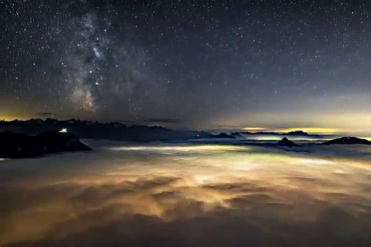 earthstory:  lukas.schlagenhaufMilky Way time lapse on top of the Grosser Mythen above the sea of fog.I’ve been waiting for that possibility quite some time.  