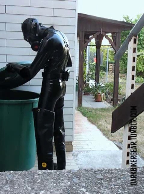 darkbikergear:Black rubber creature Rubber Drone is active and ready for outdoors