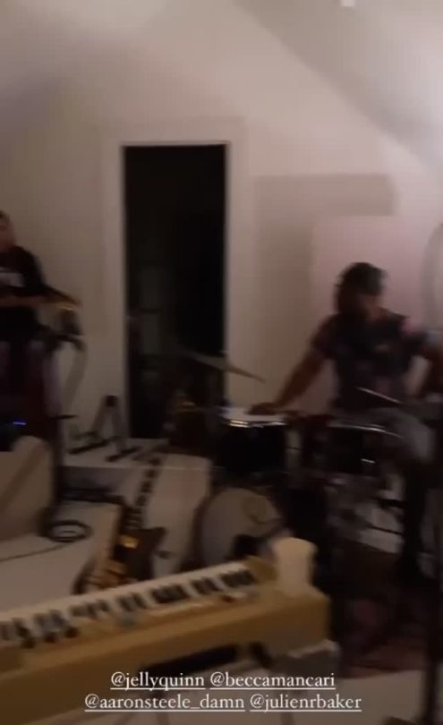 New story posted by Hayley Williams of Julien Baker and Becca Mancari on set with the Petals for Armor crew (Alf, Joey, Aaron)...