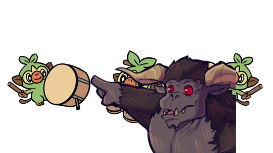 damnwyverngems:GrooveKingsTwo worlds collide, Grookey by MetagameMike  and MH Monke by  Boo Rad13y  