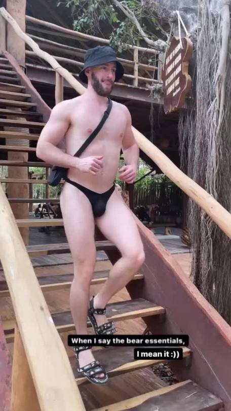 ozthongboi:Reposted from Instagram @zachy89 When I say “nothing but the 🐻 essentials” I mean it 🥥🥥 @jimbothedragclown  