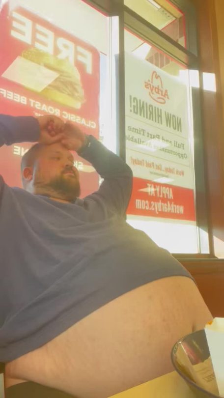 thatonebigchub:Stuffing it in at Arby’s. On full display 
