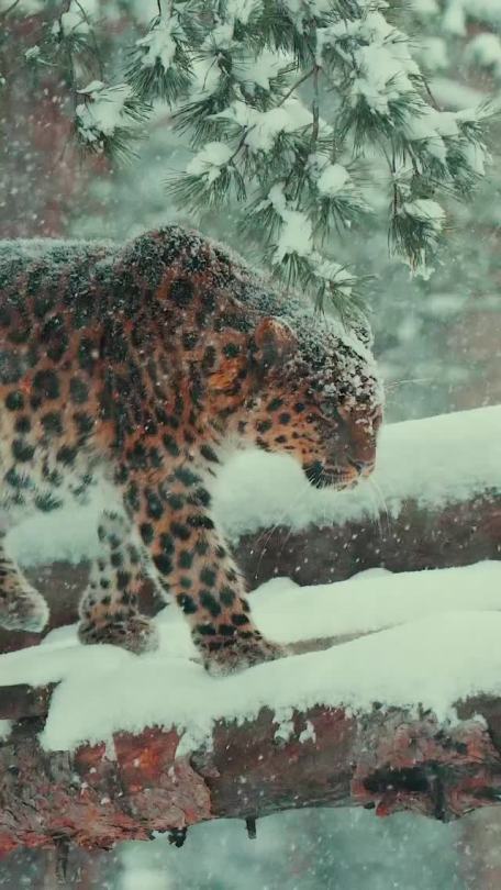 sanjogsonsand:Adapted to a seasonal climate the Amur leopard does the purrfect winter catwalk.# @bjorneparken # amurleopard# endangered # endangered species # fla # norway # video # instagram15F23