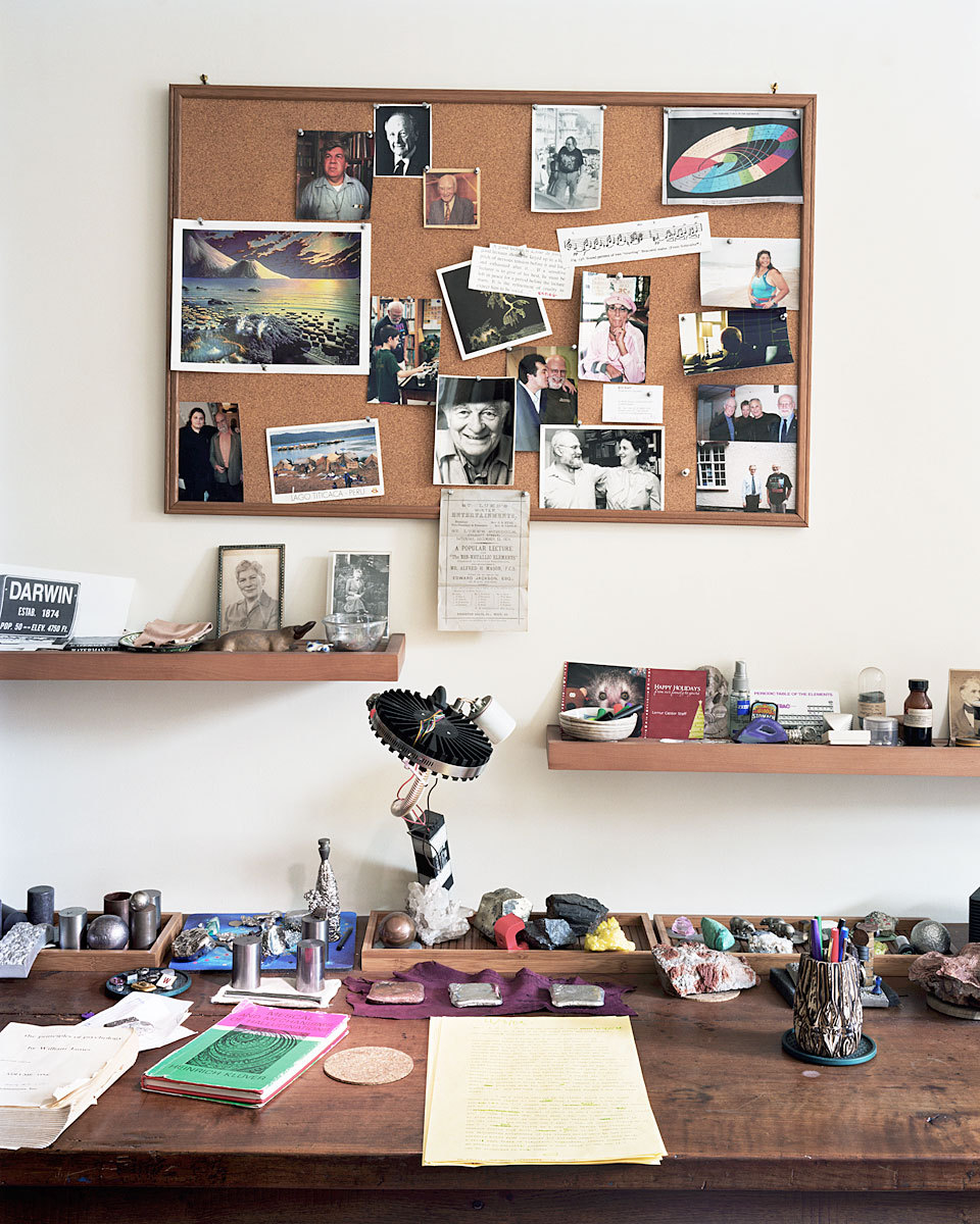 Oliver Sacks’ desk. On his legal pad:
“This is what my work looks like to begin with—you see these long yellow sheets, then I go over them with pens, pencils of different colors, signifying different generations. The feeling of a pen or the...
